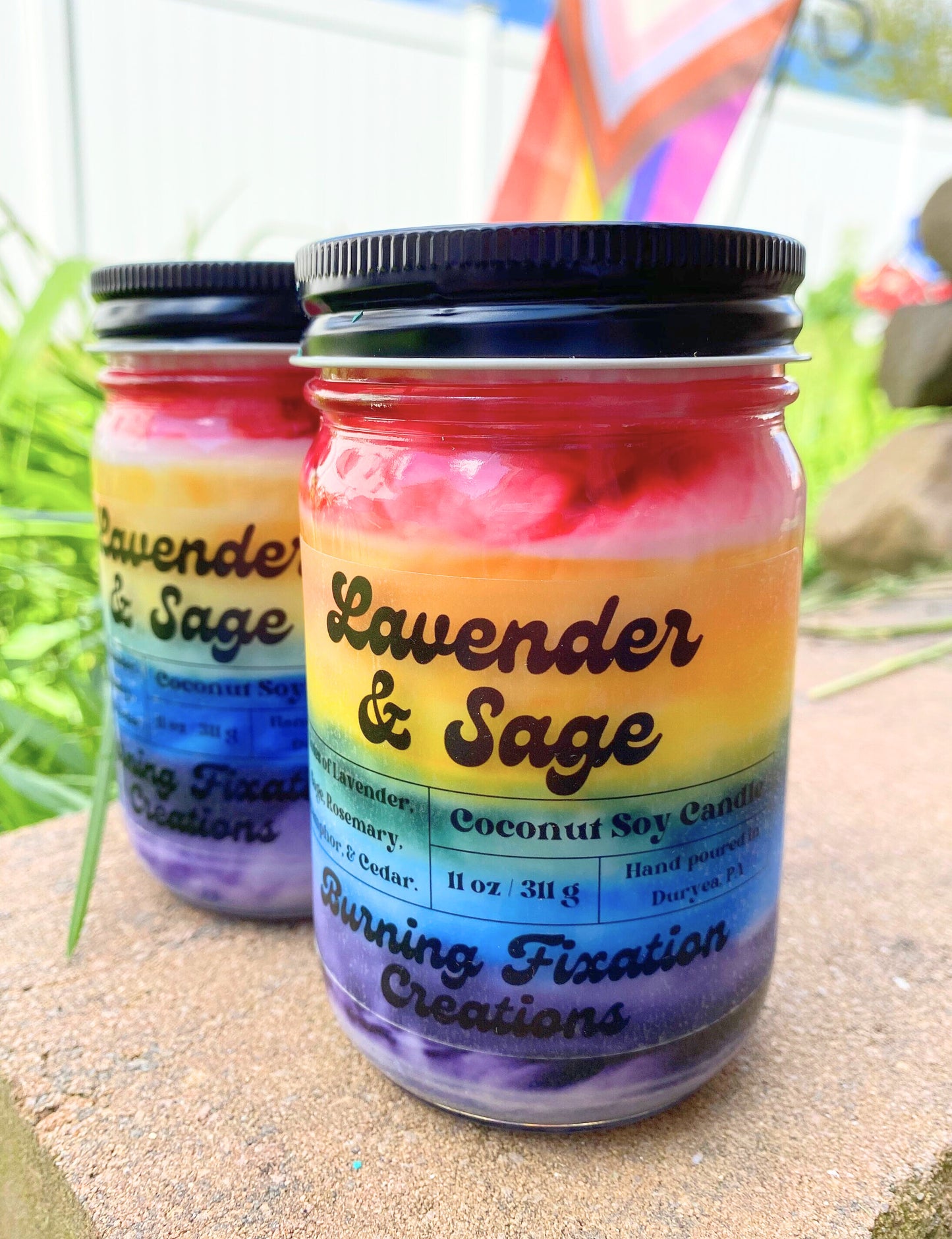 Rainbow Pride Marbled Candle