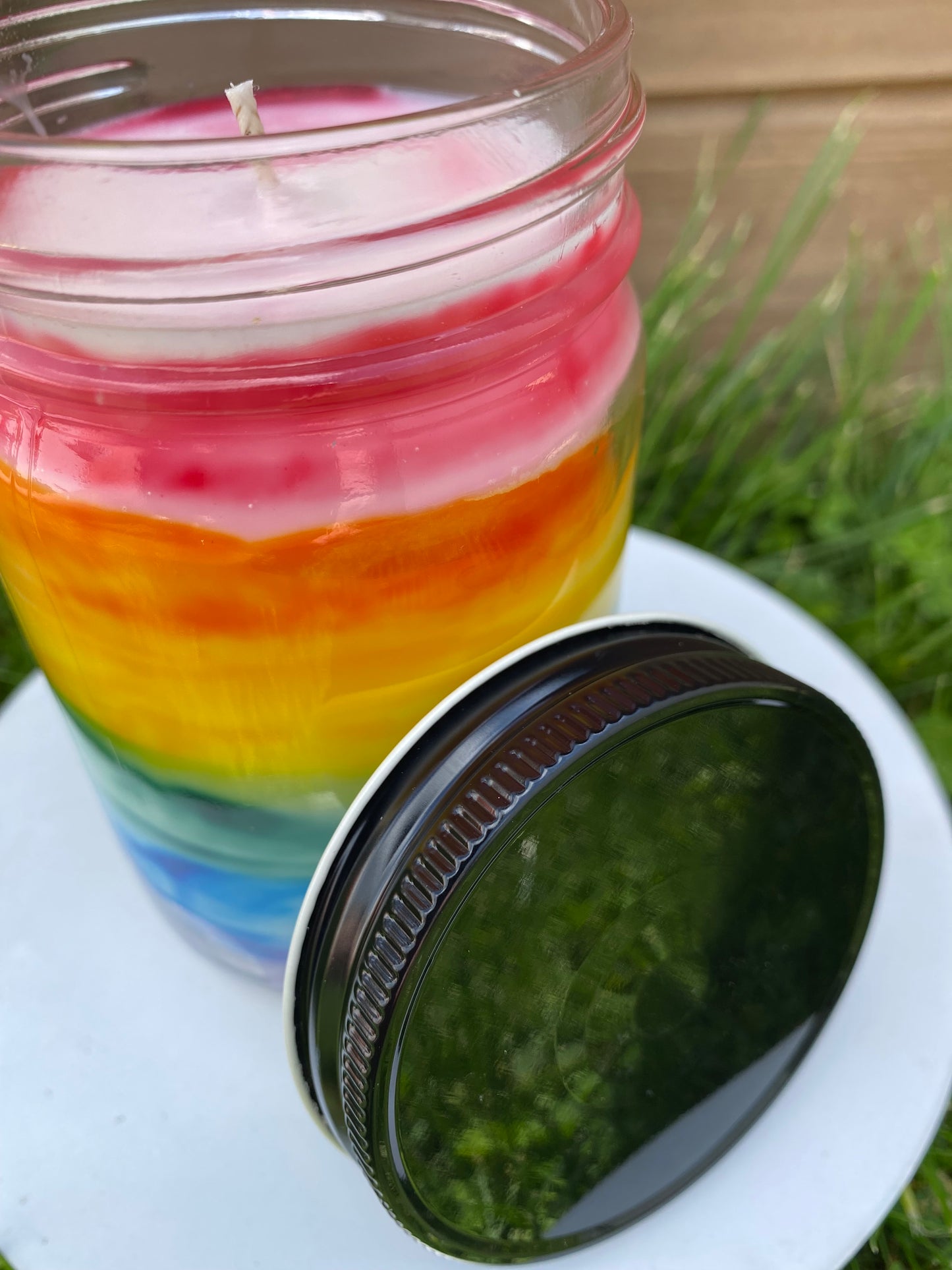 Rainbow Pride Marbled Candle